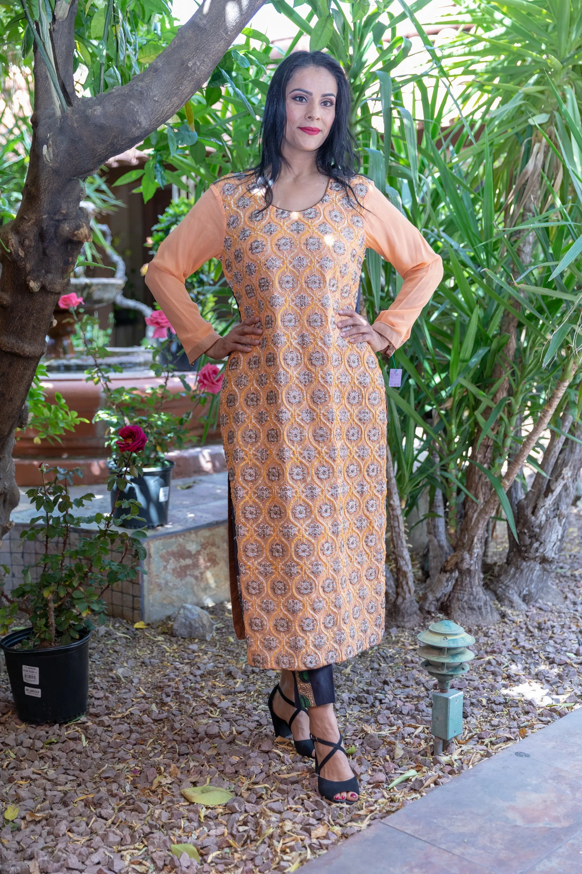 Peach Silk & Chiffon Suit Salwar Kameez
