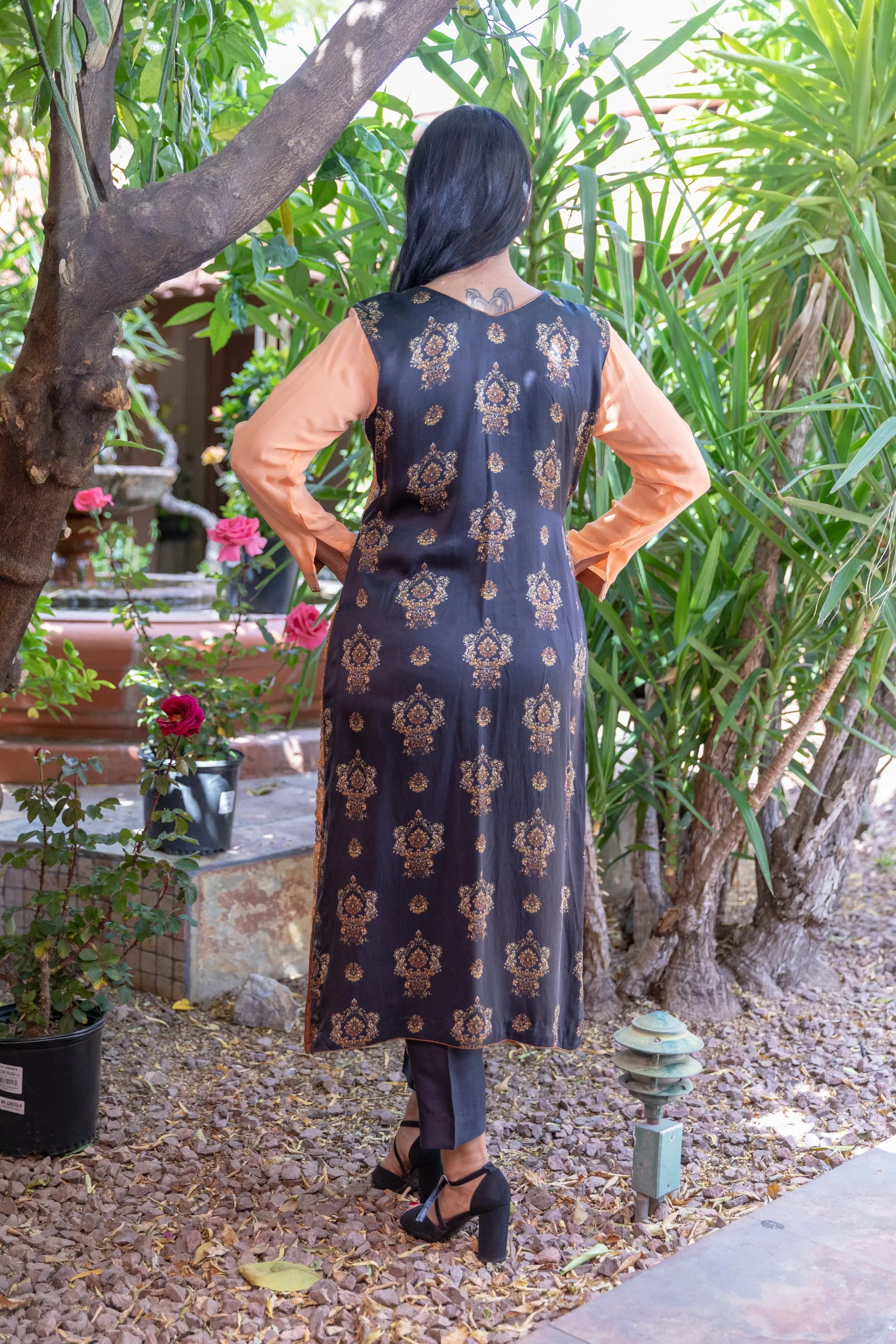 Peach Silk & Chiffon Suit Salwar Kameez