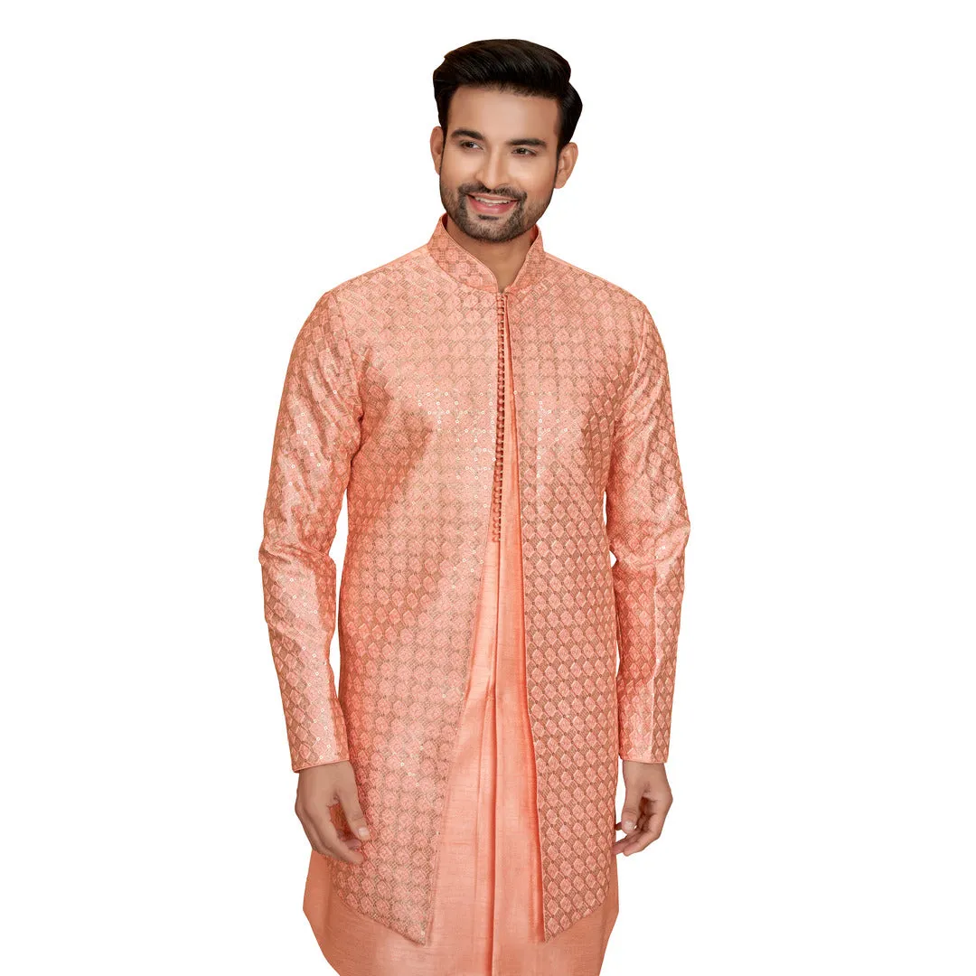 Peach Silk Wedding Look Indowestern