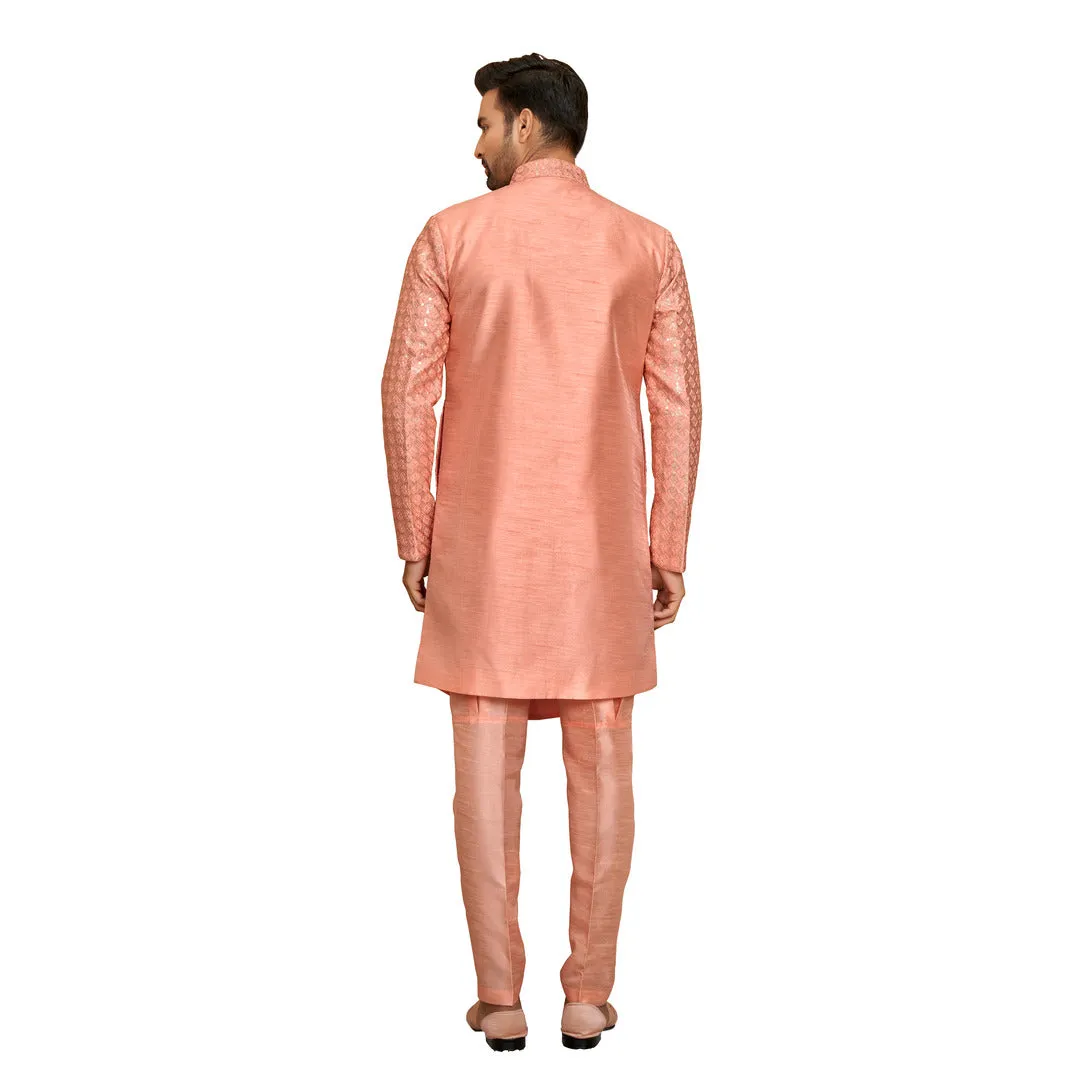 Peach Silk Wedding Look Indowestern