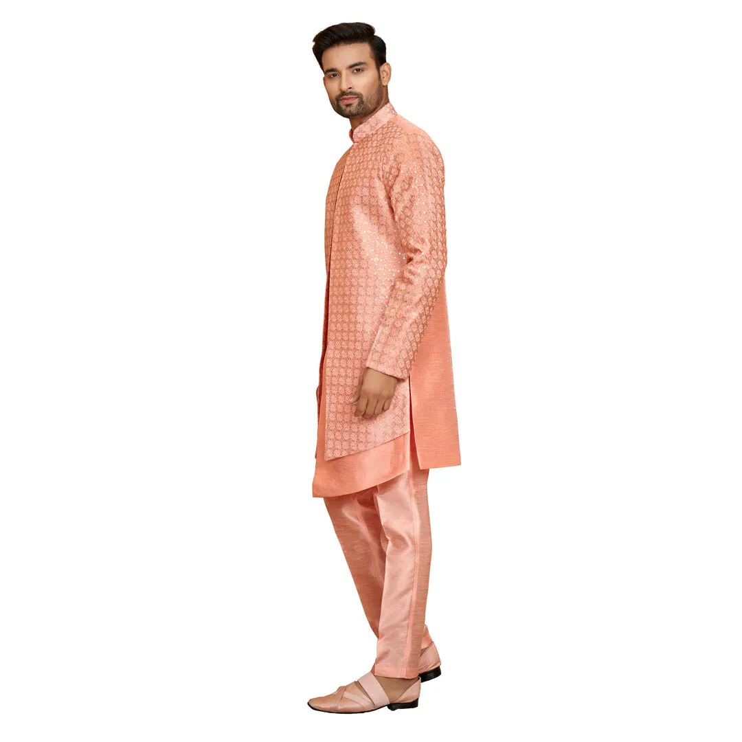 Peach Silk Wedding Look Indowestern