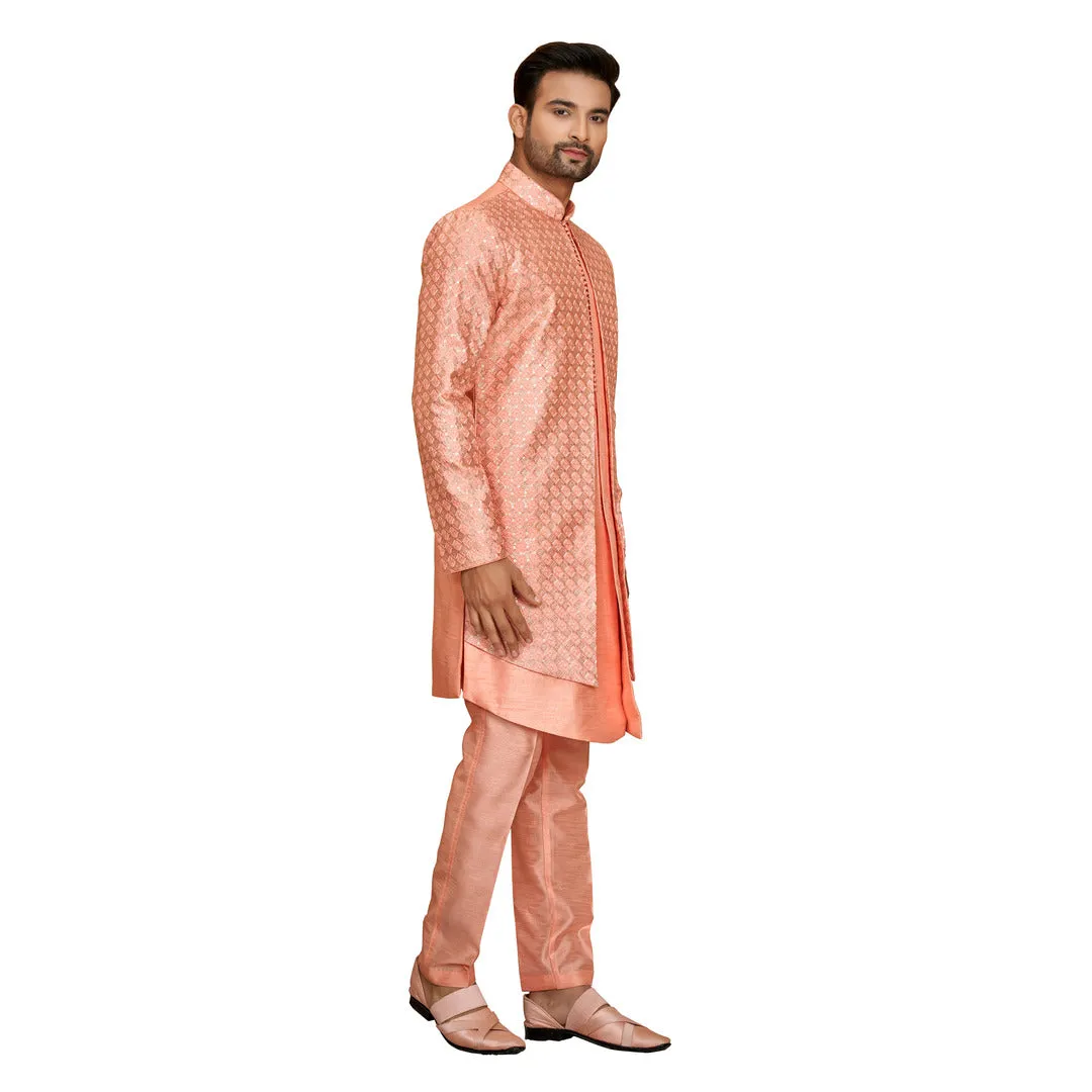 Peach Silk Wedding Look Indowestern
