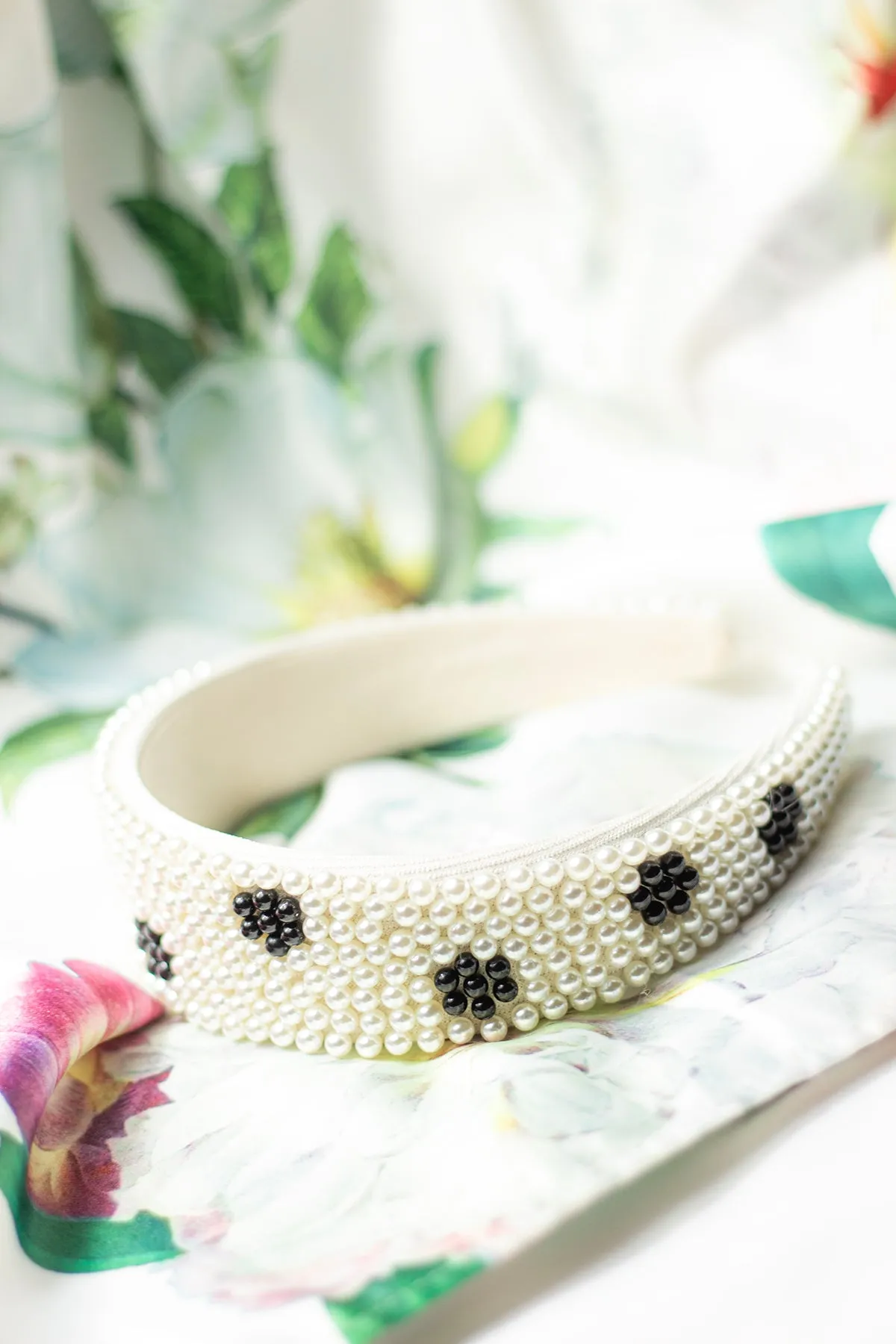 Pearl Beaded Polka Dot Headband
