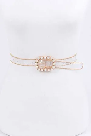 Pearl buckle clear belt
