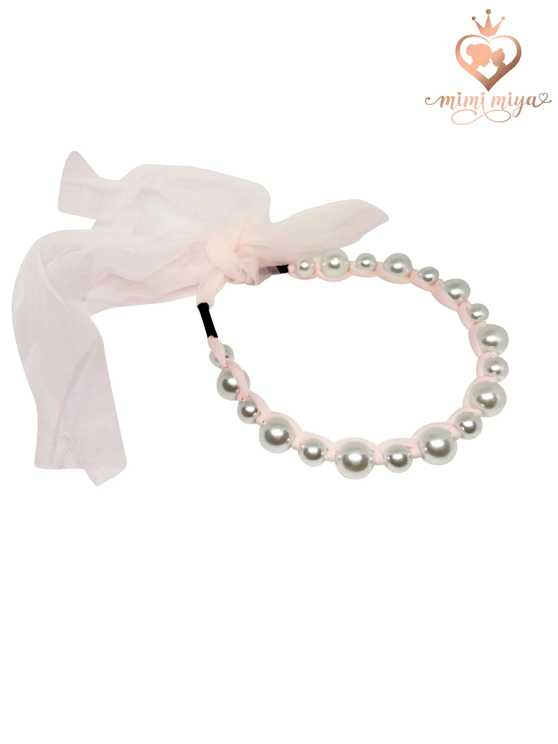 Pearl Headband for Girls with Self Bow Tie