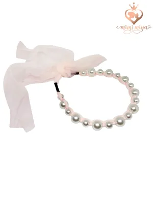 Pearl Headband for Girls with Self Bow Tie