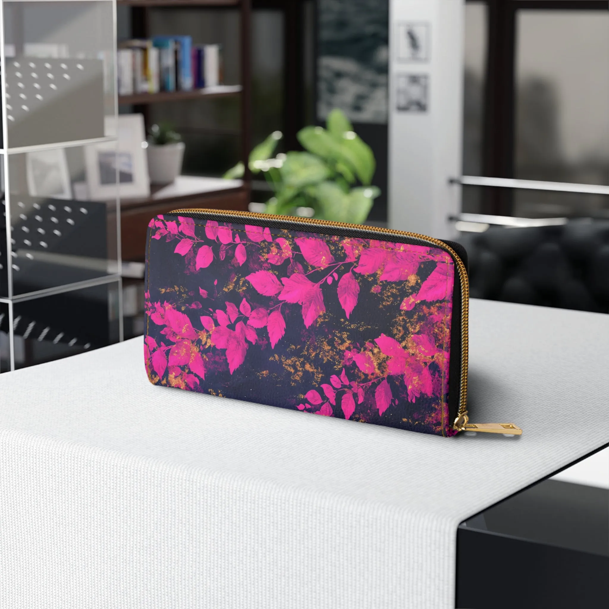 Pink and Black Leaf Cell Phone Clutch Wallet – Chic, Stylish, and Functional for Everyday Elegance