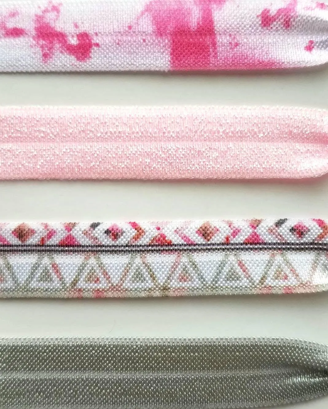 Pink Aztec Hair Band Set - tribal knot elastic tie gray ponytail holder accessory - women girls sparkle tie dye print glitter bow gift
