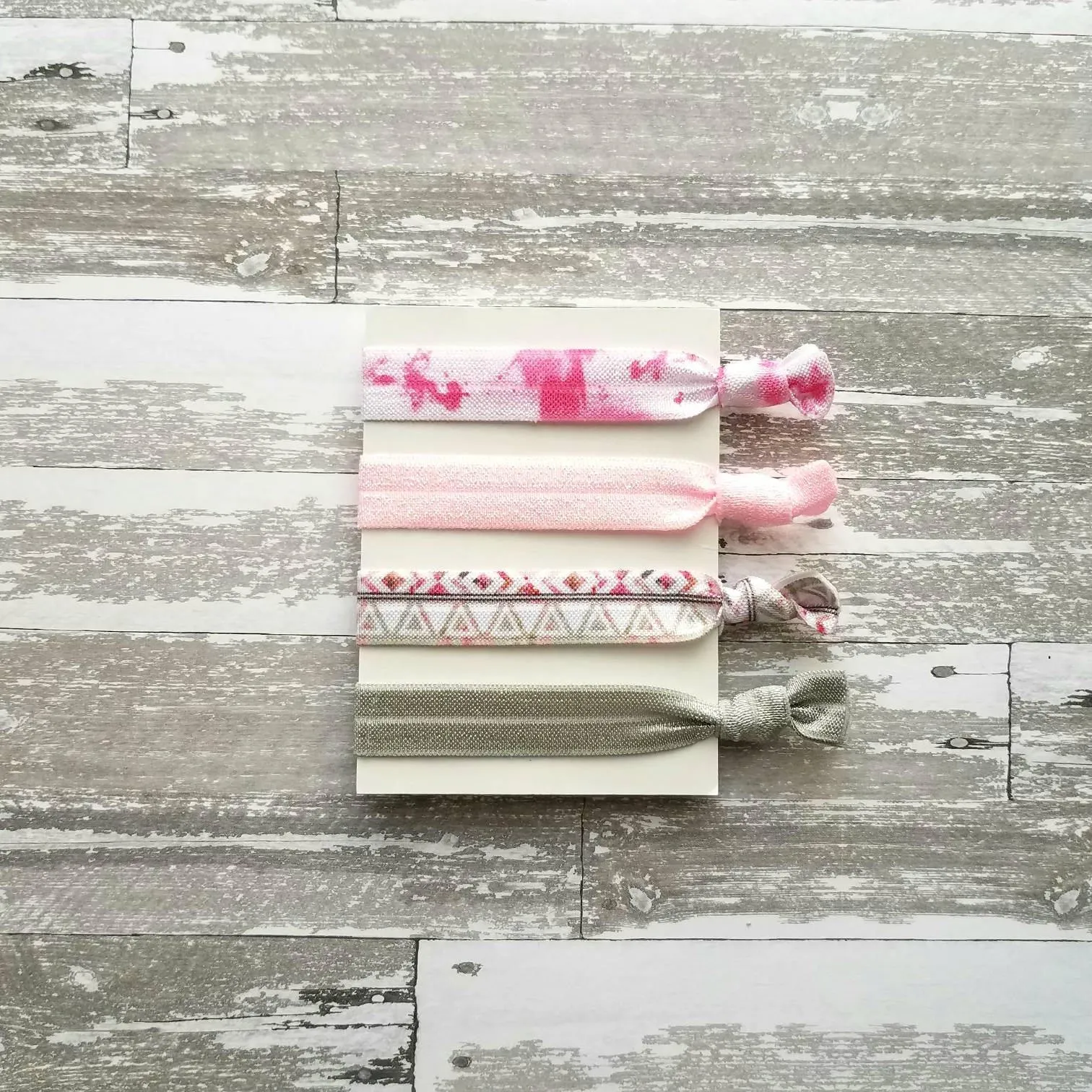 Pink Aztec Hair Band Set - tribal knot elastic tie gray ponytail holder accessory - women girls sparkle tie dye print glitter bow gift