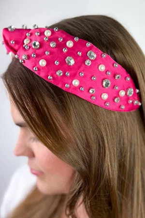 Pink Rhinestone And Pearl Headband
