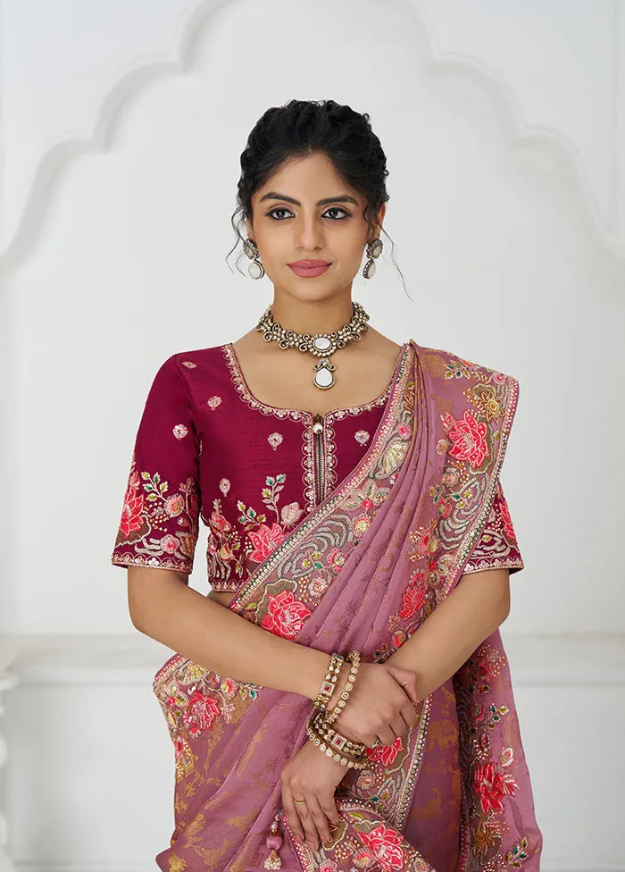 Pink Spun Pure Silk Saree With Blouse Piece