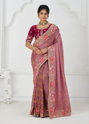 Pink Spun Pure Silk Saree With Blouse Piece