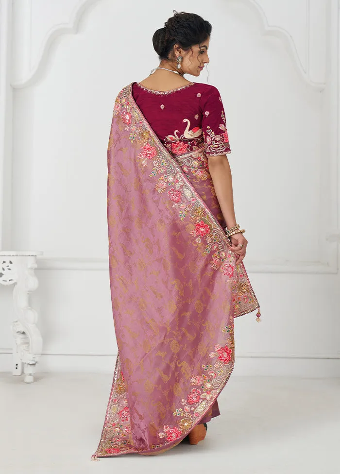 Pink Spun Pure Silk Saree With Blouse Piece