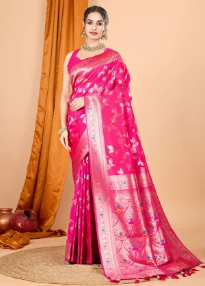 Pink Spun Silk Saree With Blouse Piece