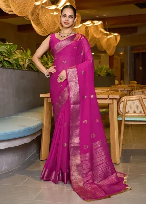 Pink Spun Silk Saree With Blouse Piece