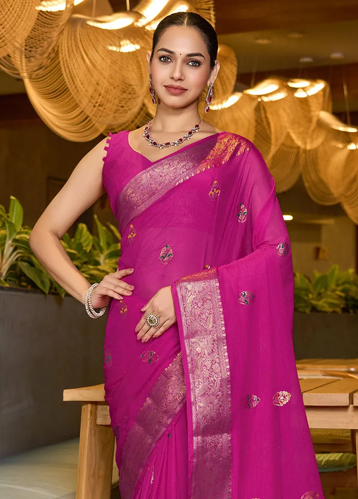 Pink Spun Silk Saree With Blouse Piece