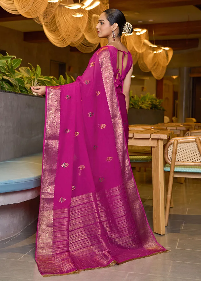 Pink Spun Silk Saree With Blouse Piece