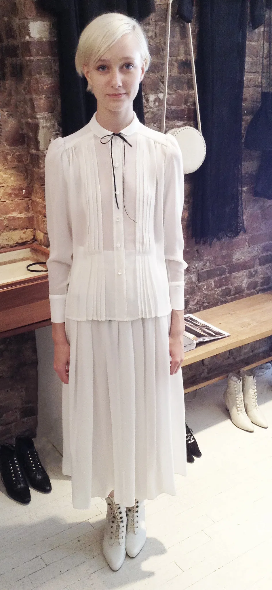 Pleated Blouse & Long Pleated Skirt