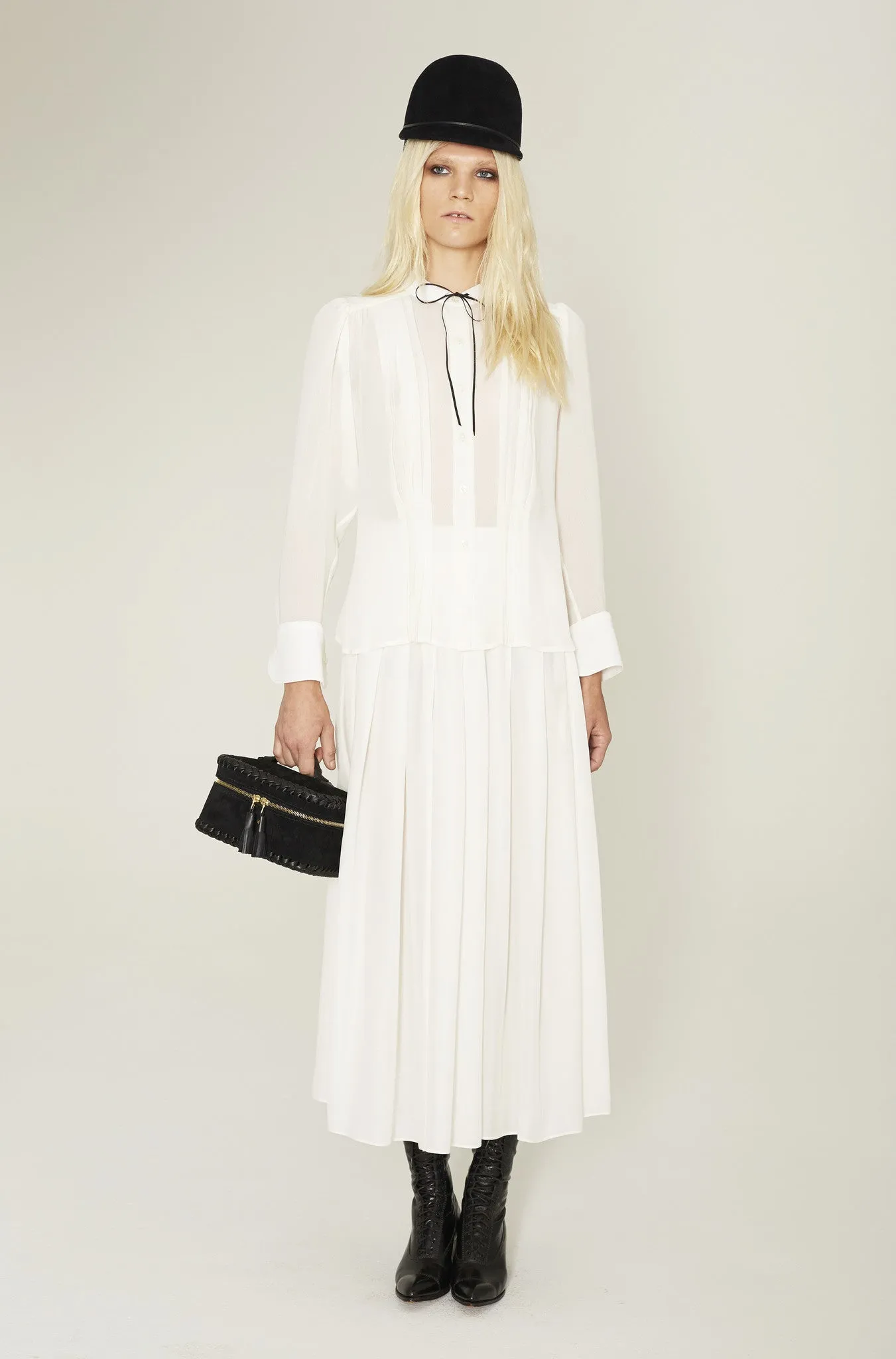 Pleated Blouse & Long Pleated Skirt