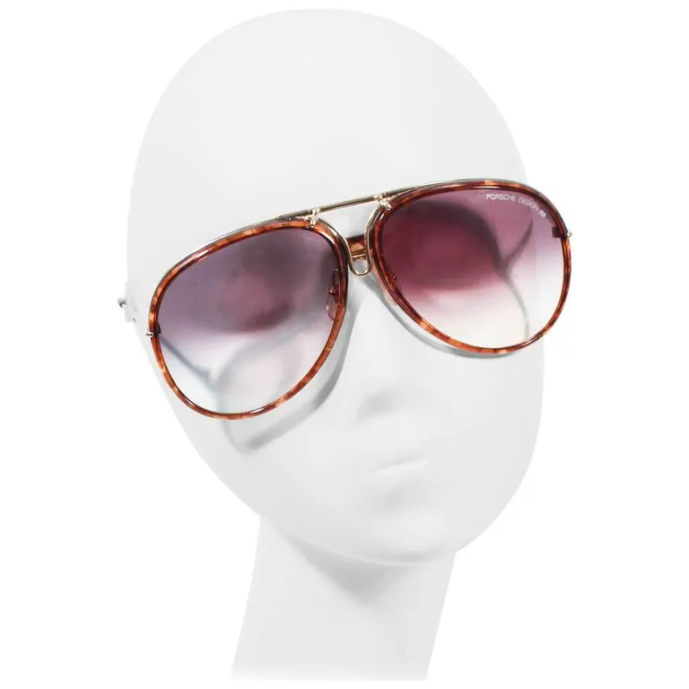 PORSCHE CARRERA Vintage Gold & Brown Interchangeable Frame Aviators 135 Large