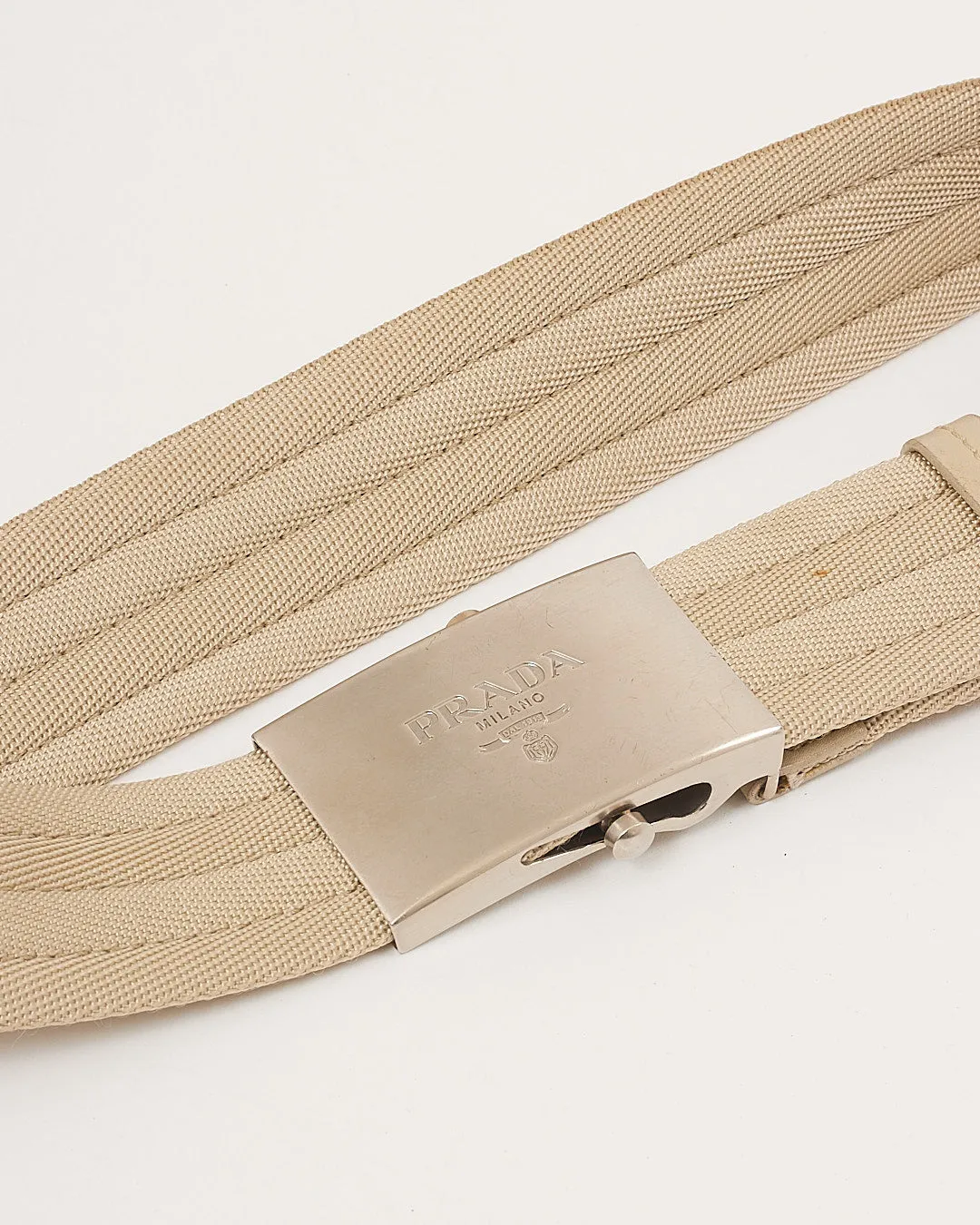 Prada Beige Nylon Logo Buckle Belt - 28/70