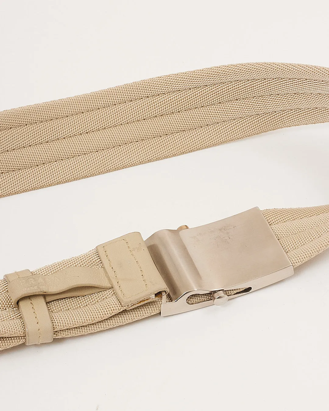 Prada Beige Nylon Logo Buckle Belt - 28/70
