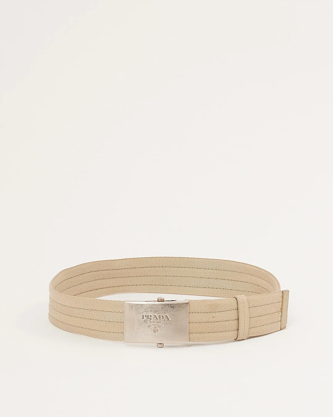 Prada Beige Nylon Logo Buckle Belt - 28/70