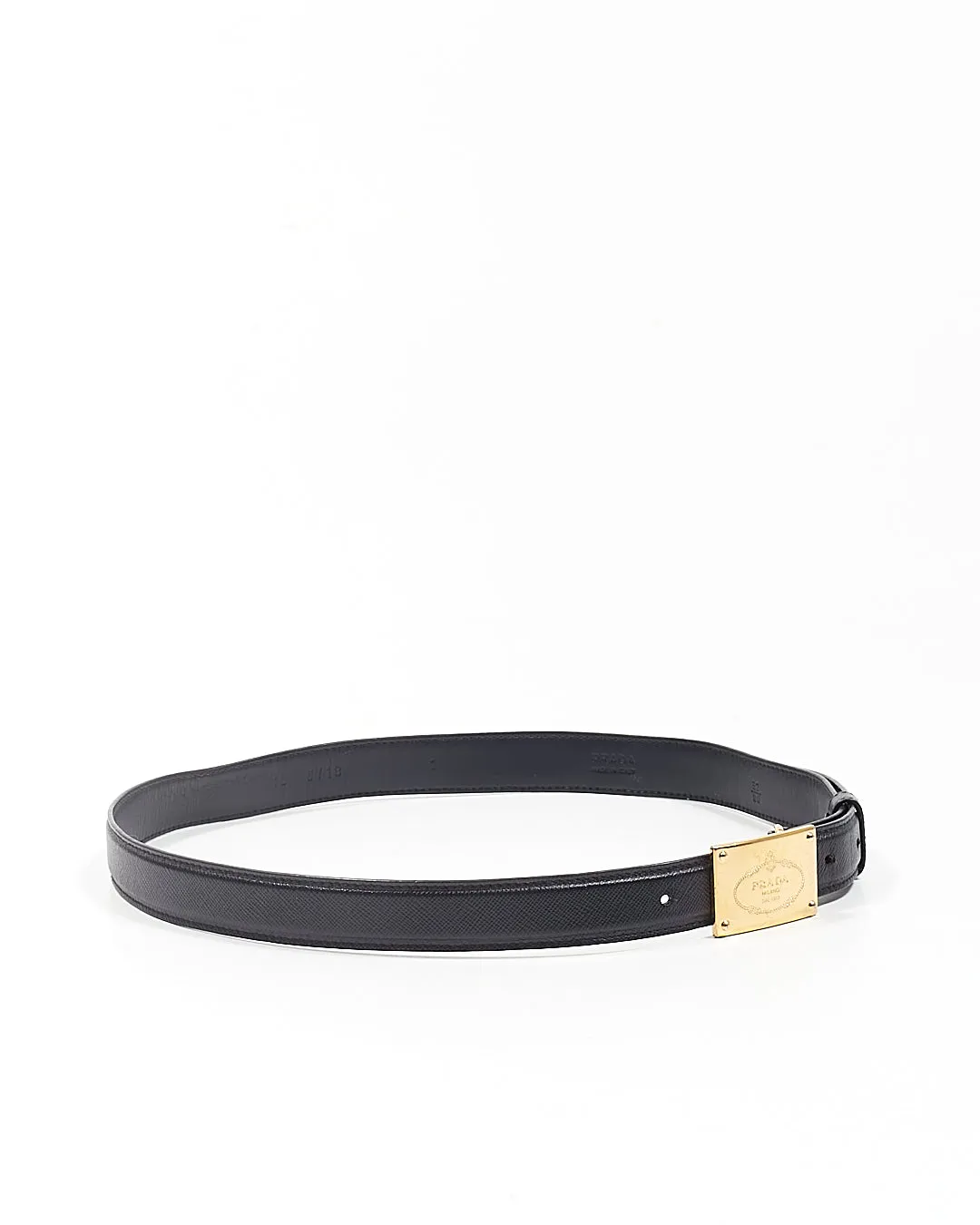 Prada Black Saffiano Leather Buckle Logo Belt - 32/80