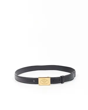 Prada Black Saffiano Leather Buckle Logo Belt - 32/80