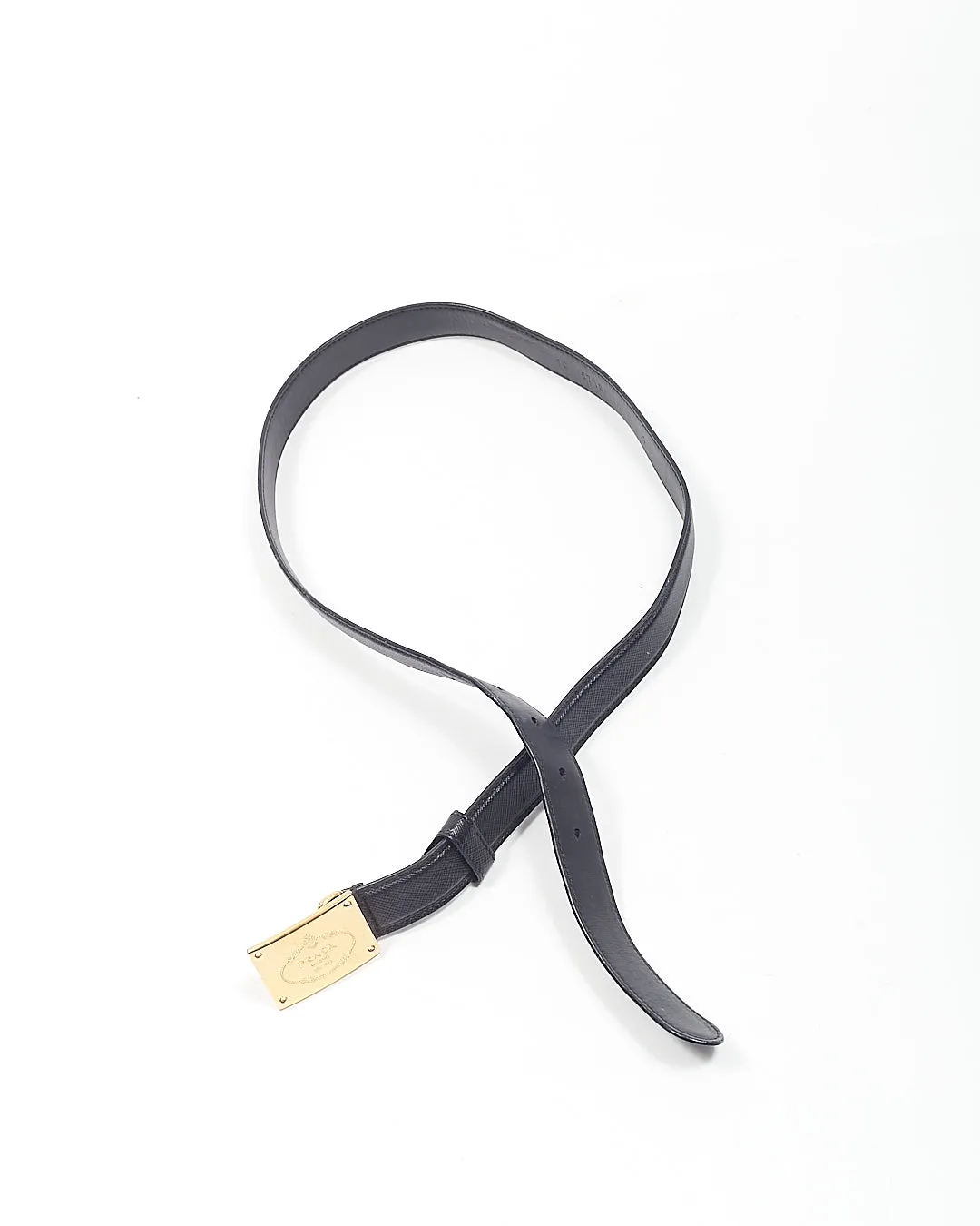 Prada Black Saffiano Leather Buckle Logo Belt - 32/80