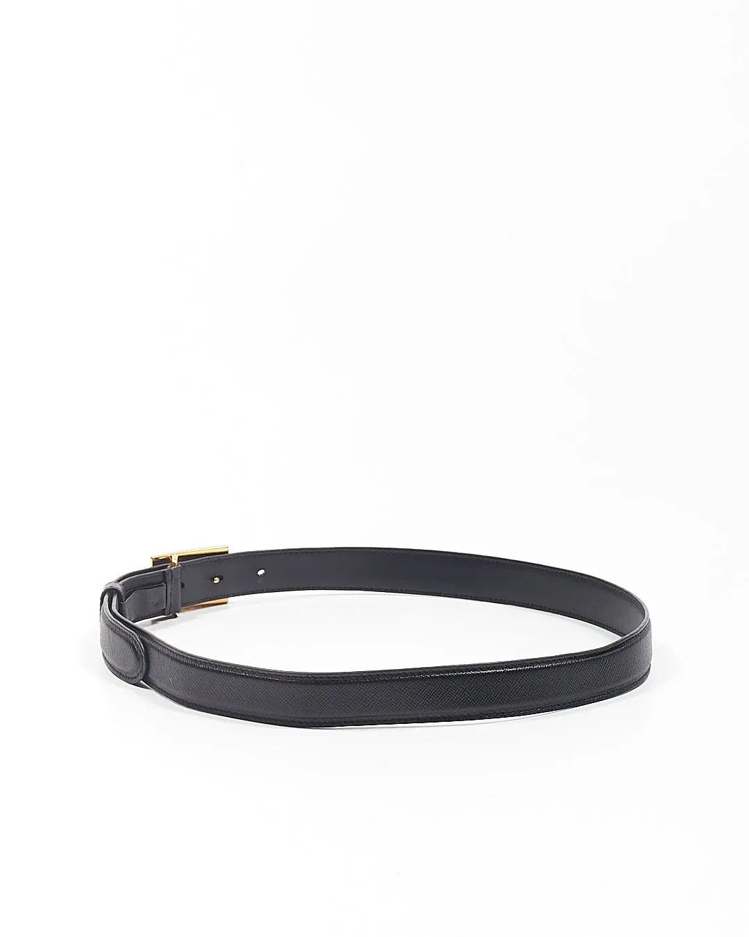 Prada Black Saffiano Leather Buckle Logo Belt - 32/80