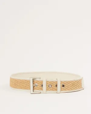 Prada White Leather & Beige Raffia Belt - 80/32