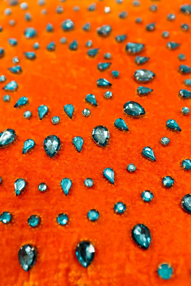 Pumpkin Silk Turquoise Rhinestones - Sabira Collection