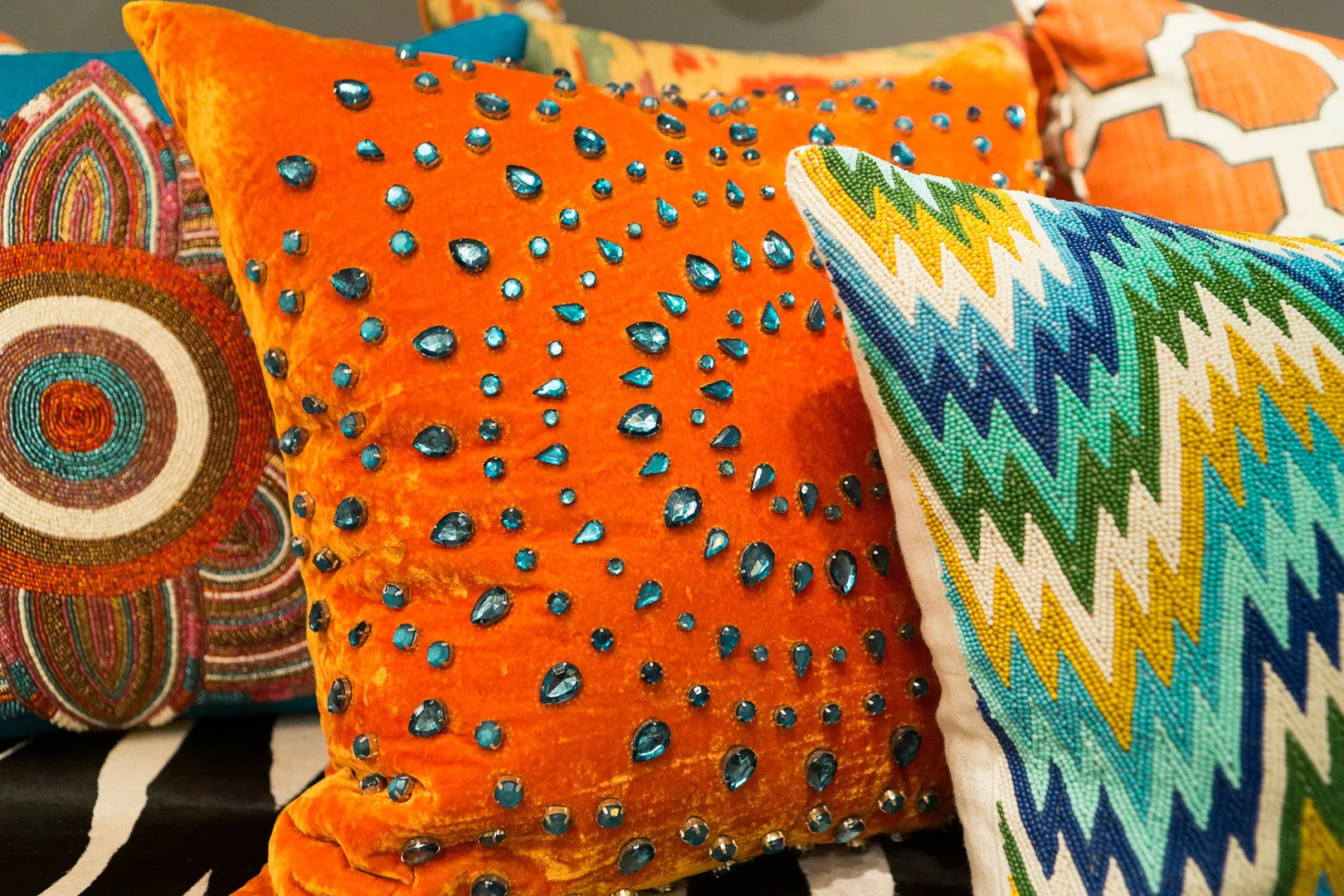 Pumpkin Silk Turquoise Rhinestones - Sabira Collection