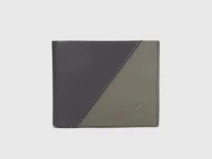 Pure Leather Diagonal Contrast Bifold Wallet