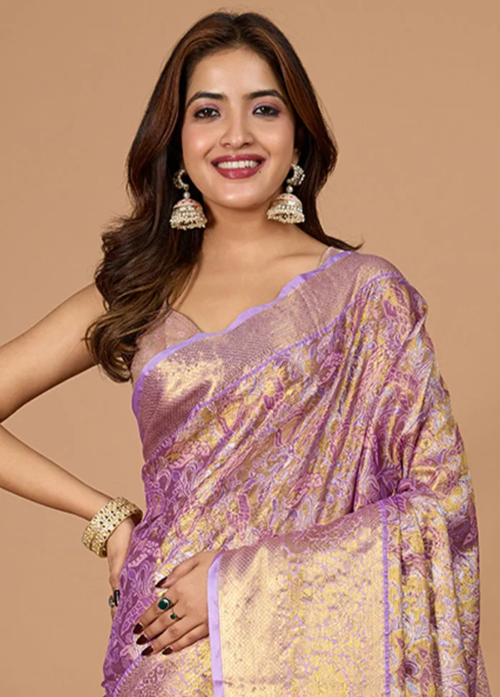 Purple Spun Silk Saree With Blouse Piece