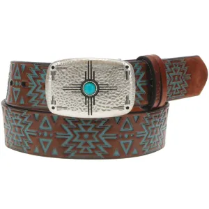"Dakota" Original Hooey Ladies Belt Brown/Turquoise w/Aztec