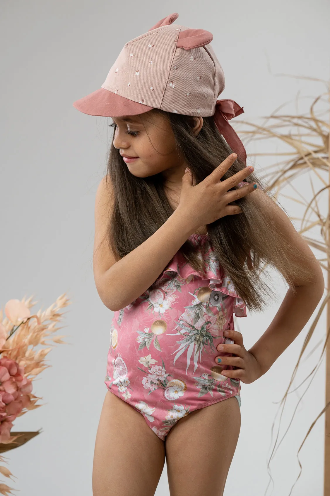 "Ella" Hot Pink Floral Fruit Print Swimsuit