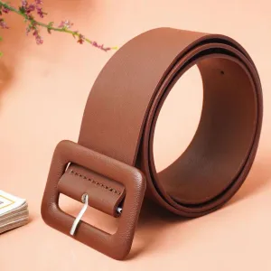 Rectangle Buckle Solid Brown Belt