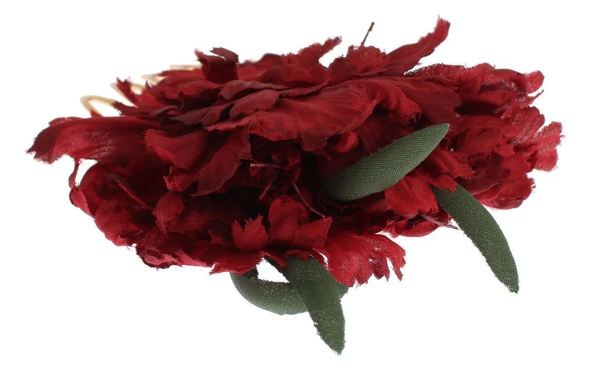 Red Silk Rose Garofani Gold Runway Hair Comb Stick
