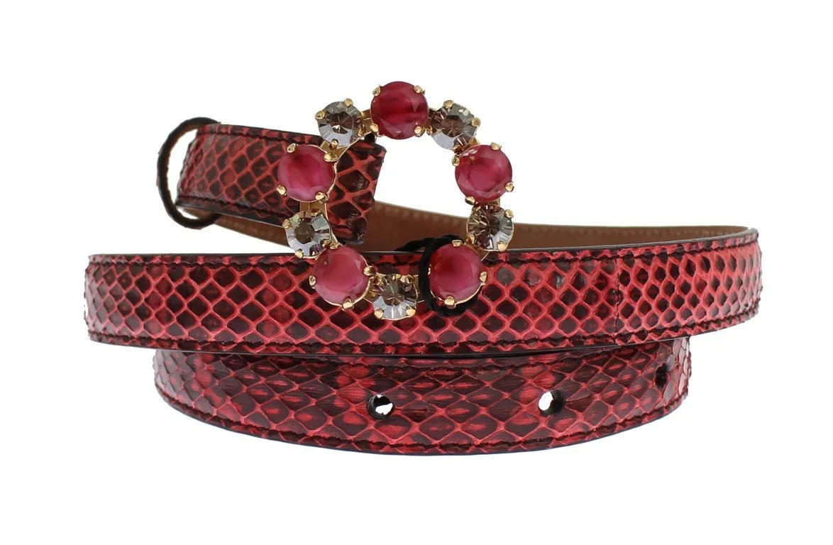 Red Snakeskin Crystal Buckle Belt
