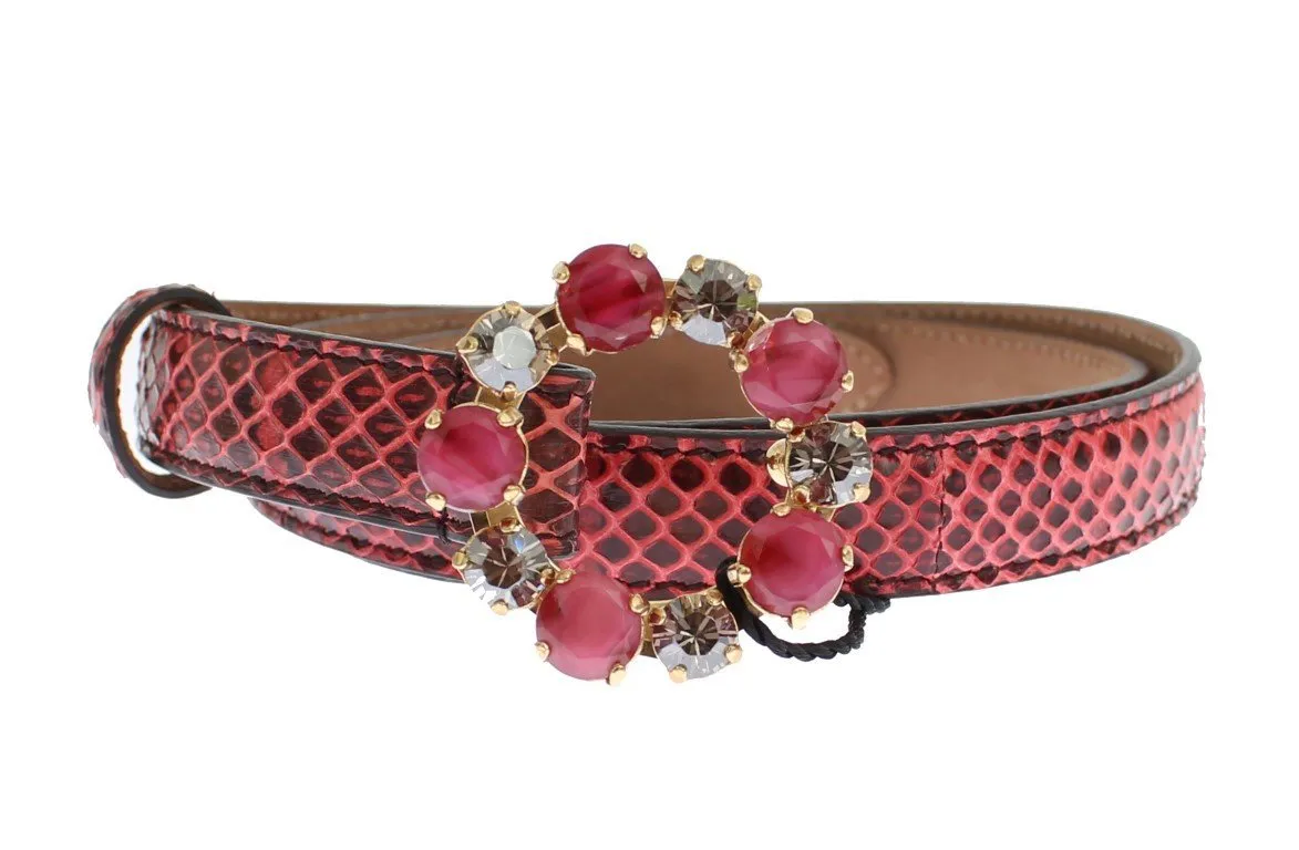 Red Snakeskin Crystal Buckle Belt