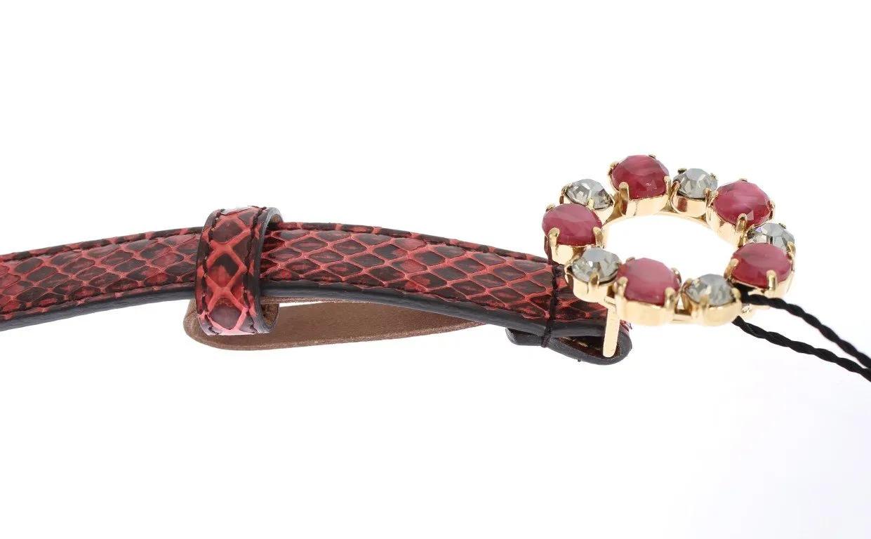 Red Snakeskin Crystal Buckle Belt
