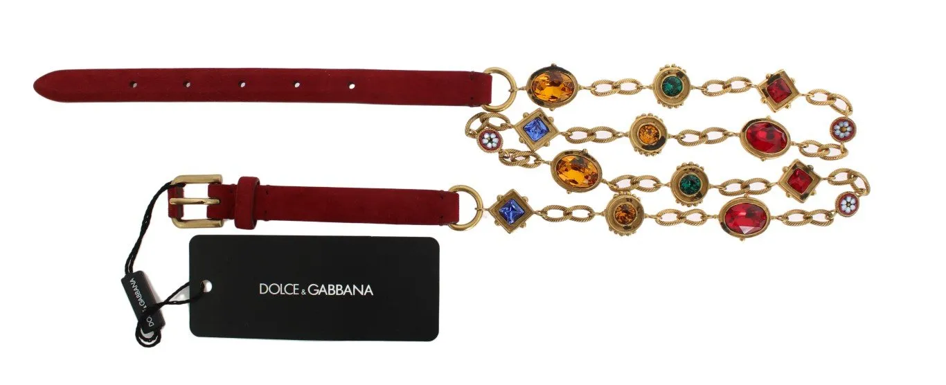 Red Suede Multicolor Crystal Belt