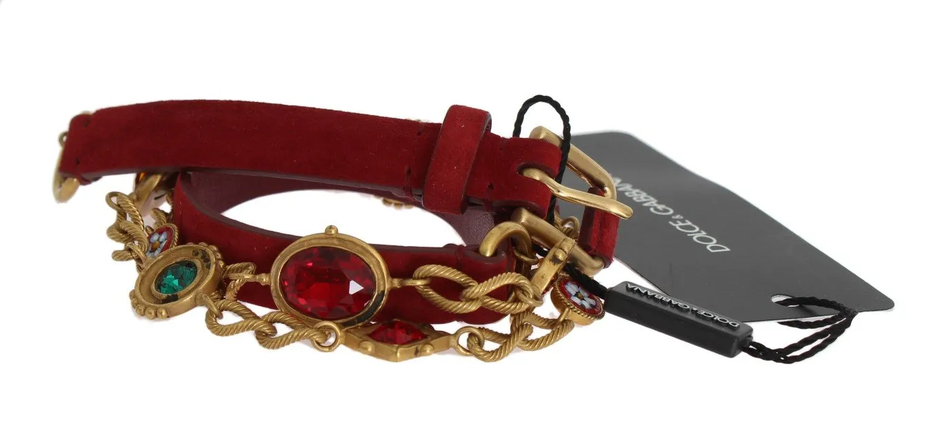 Red Suede Multicolor Crystal Belt