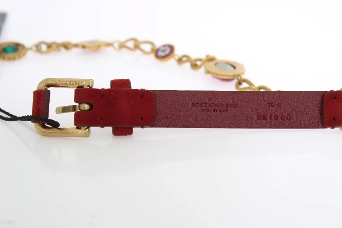 Red Suede Multicolor Crystal Belt