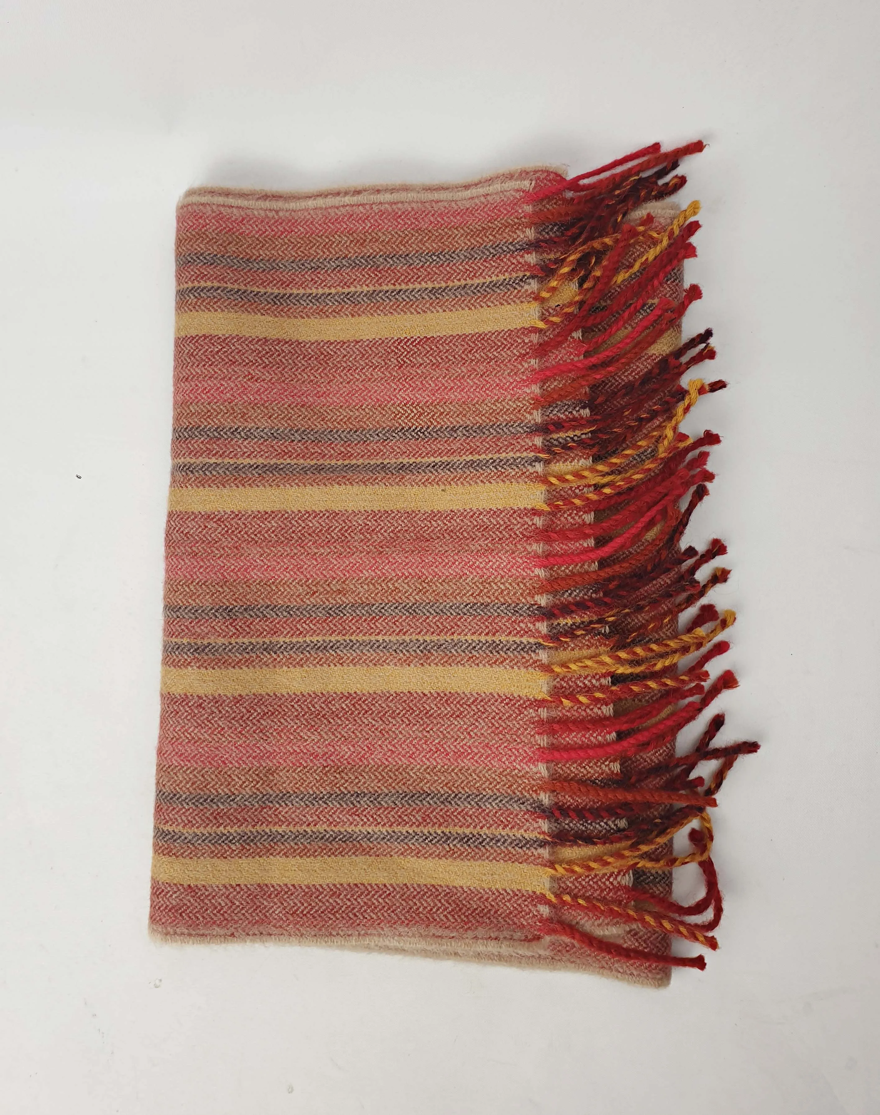 Red-toned striped wool scarf