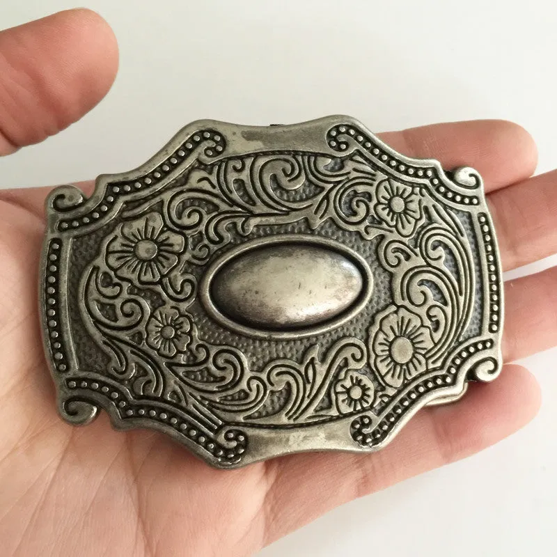 Retail Western Cowboy belt buckle With 90*65mm 105.8g Silver Metal Fashion Mens Buckles Jeans Accessories Fit 4cm Wideth Belt