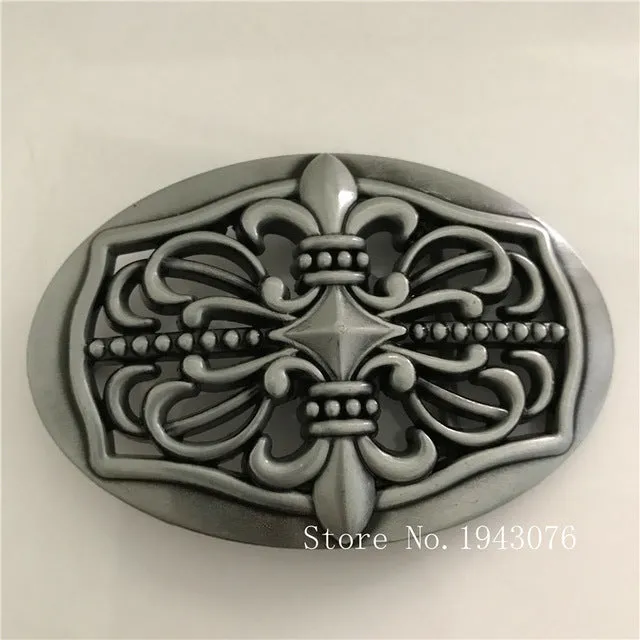 Retail Western Cowboy Belt Buckles With 87*58mm Oval Silver Metal Fashion Man Woman Belt Jewelry accessories For 4cm Wide Belt