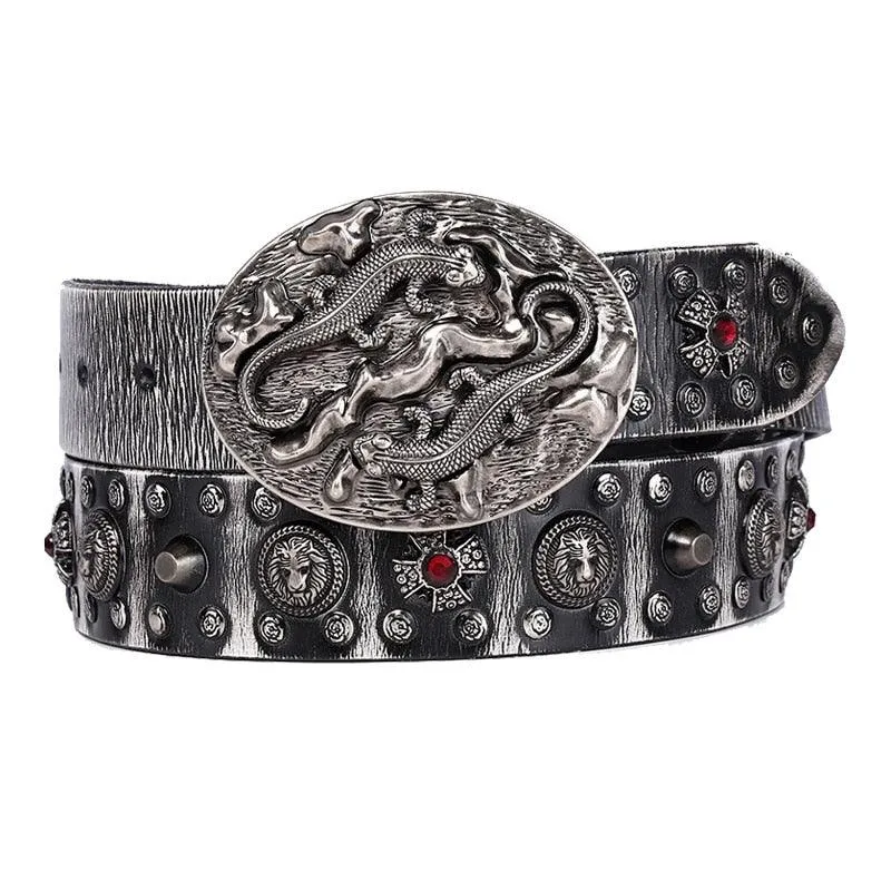 Retro Punk Rivet Belt Smooth Buckle Cowskin